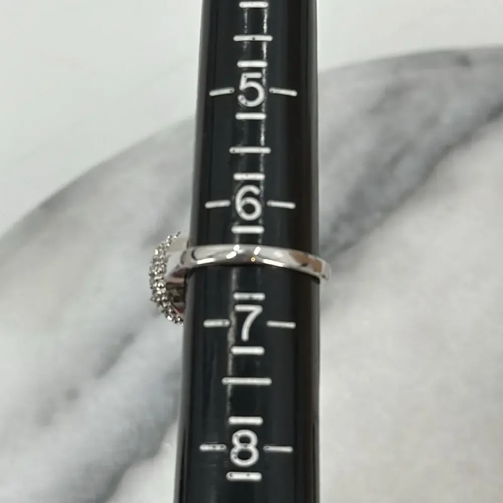 Silver plated blue glass domed halo encrusted ring size 6.5